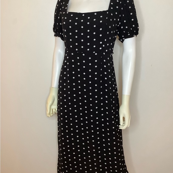 Forever 21 Dresses & Skirts - Forever 21 Black and White Polka Dot Midi Dress Size Small Square Neck